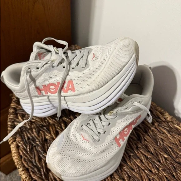 Hoka one bondi 8 White Sneakers Modern Design Breathable Comfort - Picture 3 of 8